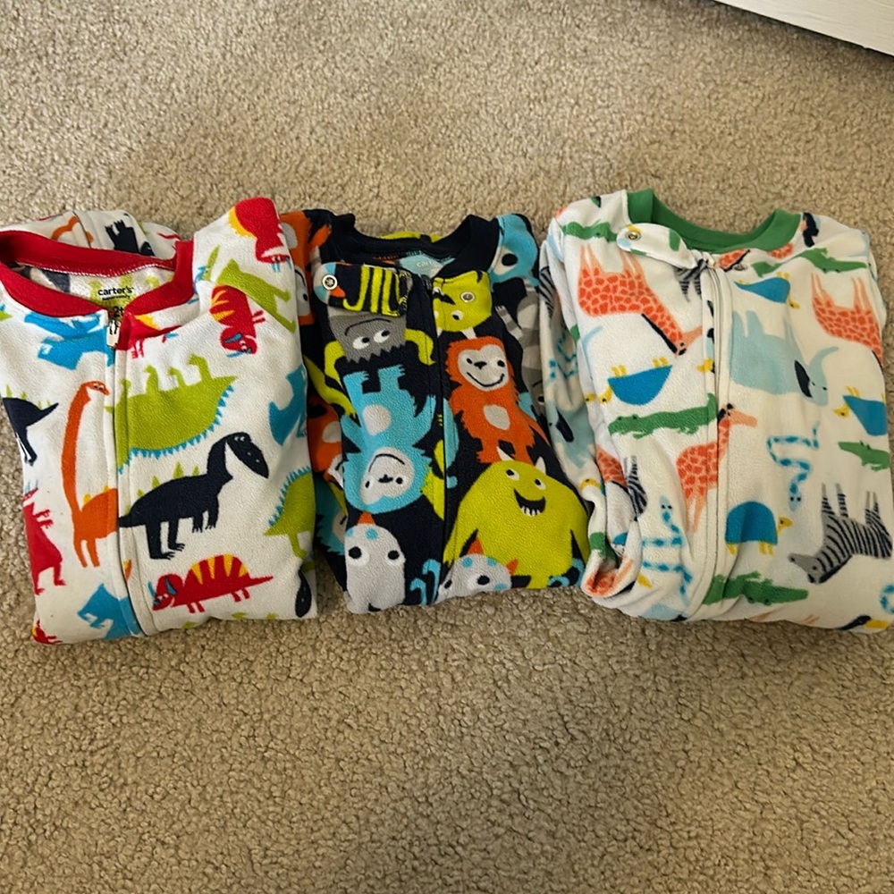 Lot of 3 pair of Carter’s Fleece Onesie Pajamas